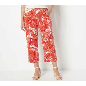 Susan Graver Women's Petite Pants 3XP Printed Liquid Knit Pull-On Orange A508750